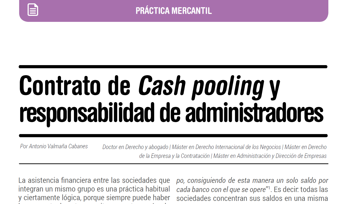 Contrato de Cash pooling y responsabilidad de administradores