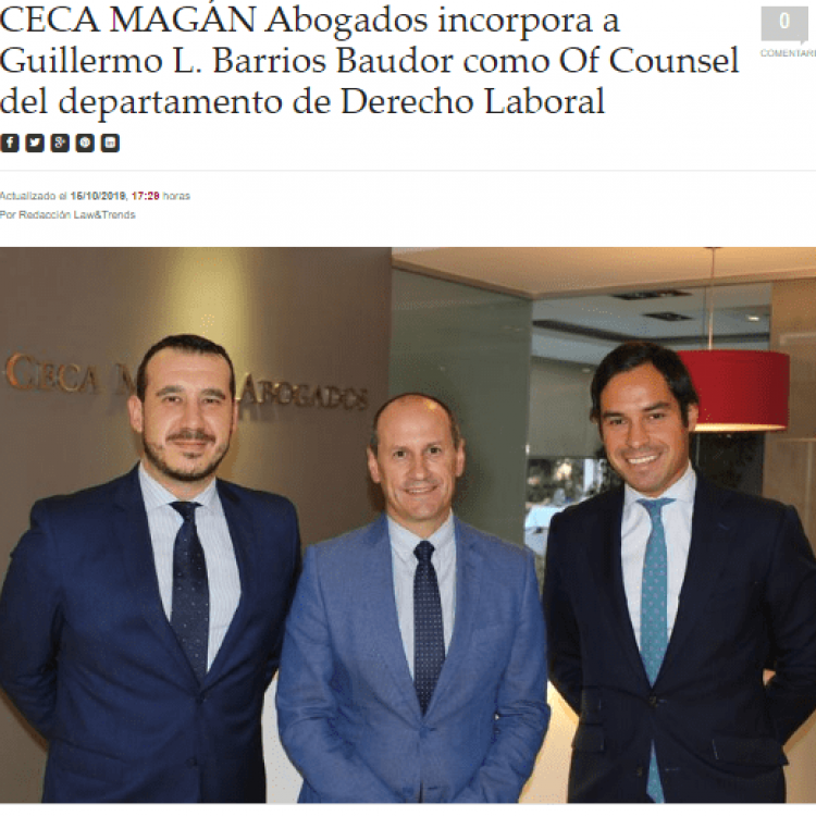 Ceca Magán incorpora a Guillermo Barrios Baudor como Of Counsel