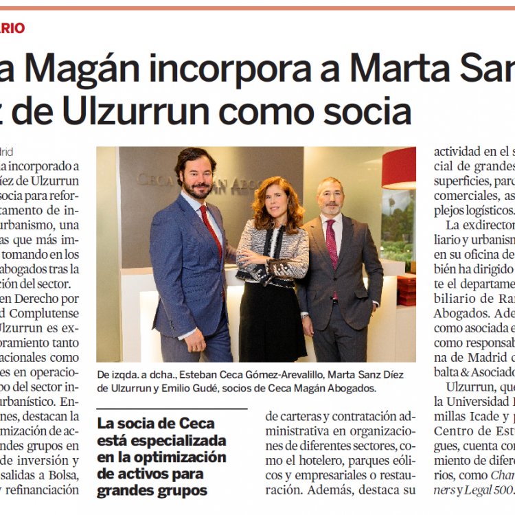 Ceca Magán incorpora a Marta Sanz Díez de Ulzurrun como Socia